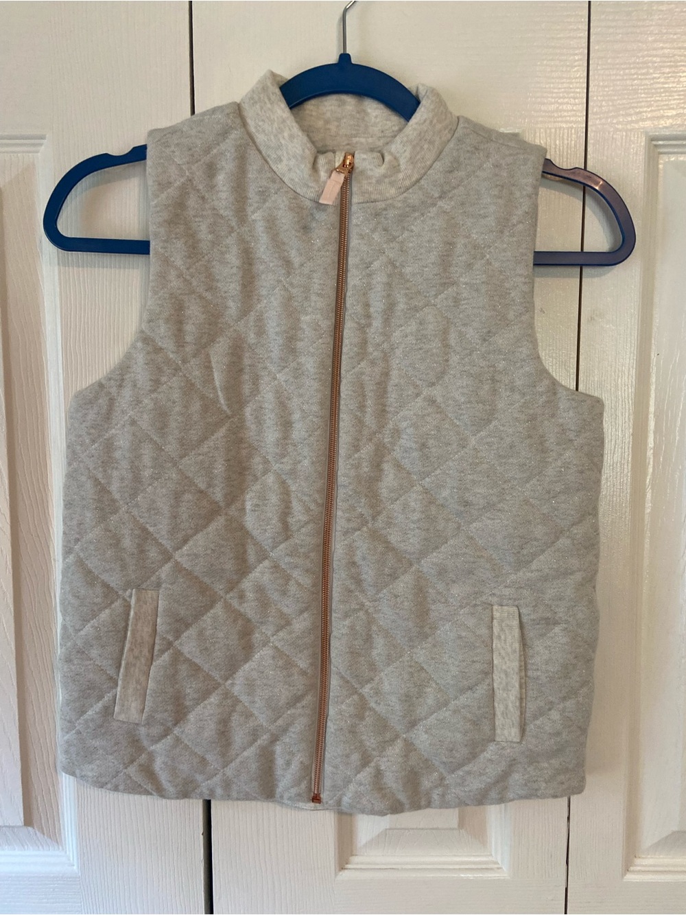 OshKosh B'gosh Quilted Glittery Vest - Light Gray with Rose Gold Zipper